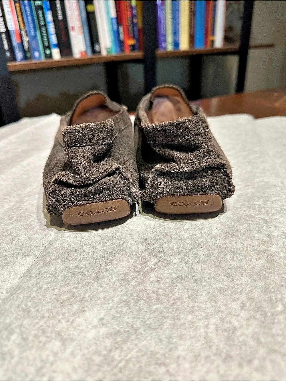 Coach Amber Suede Driving Moccasins Piombo Gray Loafers Sz 8B Quiet Luxury